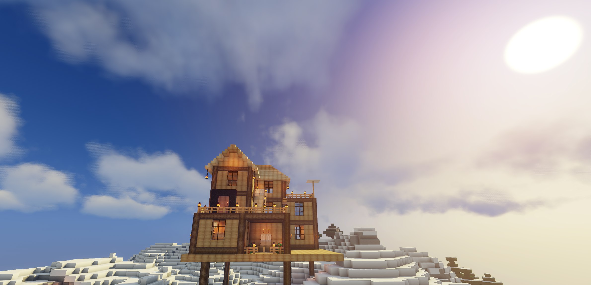 雪山上服主住宅的正面景观